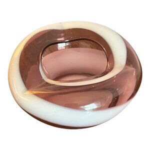 Vintage Arnart Creation Hand Blown Purple White Swirl Art Glass Bowl Ashtray Tri
